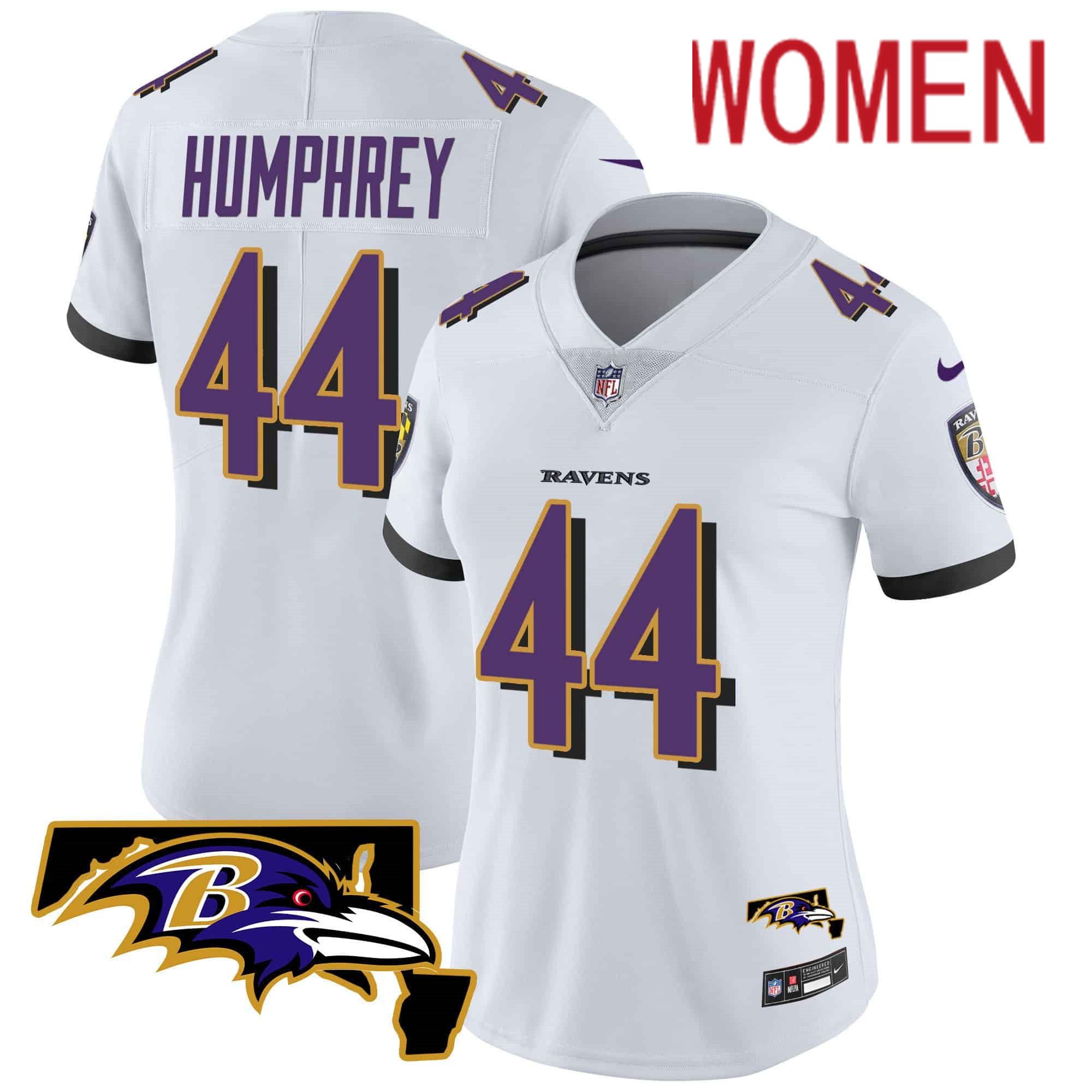 Women Baltimore Ravens #44 Humphrey White 2024 Nike Maryland Patch Vapor Limited NFL Jersey->women nfl jersey->Women Jersey